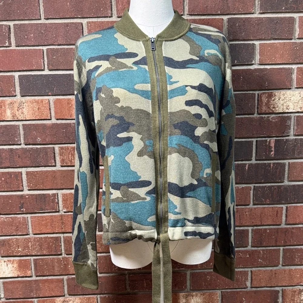 New J. Crew Camouflage Bomber Knit Sweater Jacket Size Small